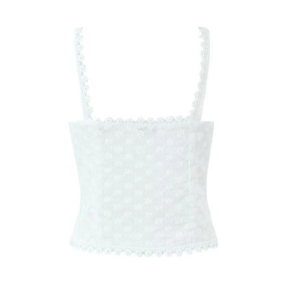 Dam Corsagen Topp Spetsdetaljer Blommönster Högkvalitativt Tyg-3