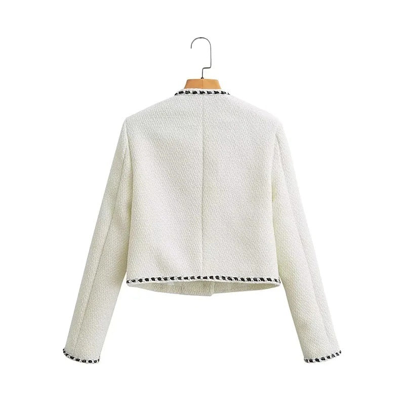 Damjacka Strukturerad Elegant Design med Puffärmar-2
