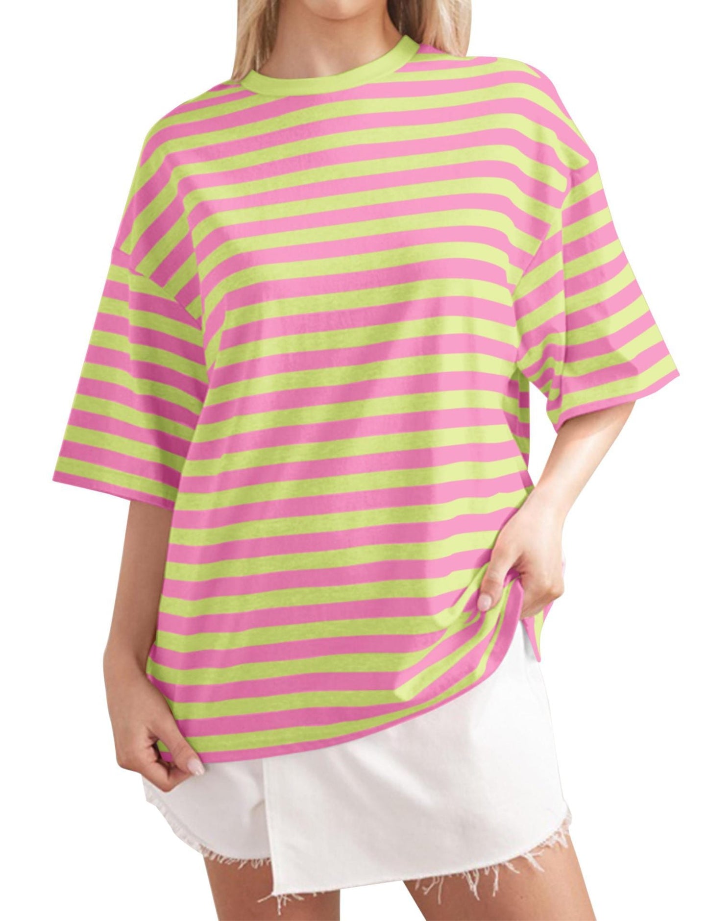 Variant image for Dam Topp Randig Avslappnad Polyester Halvärmar-1