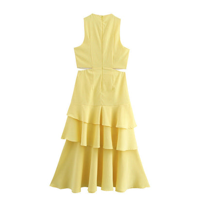 Dam Klänning Slim Fit Ärmlös Lång Kjol Nätverk-3