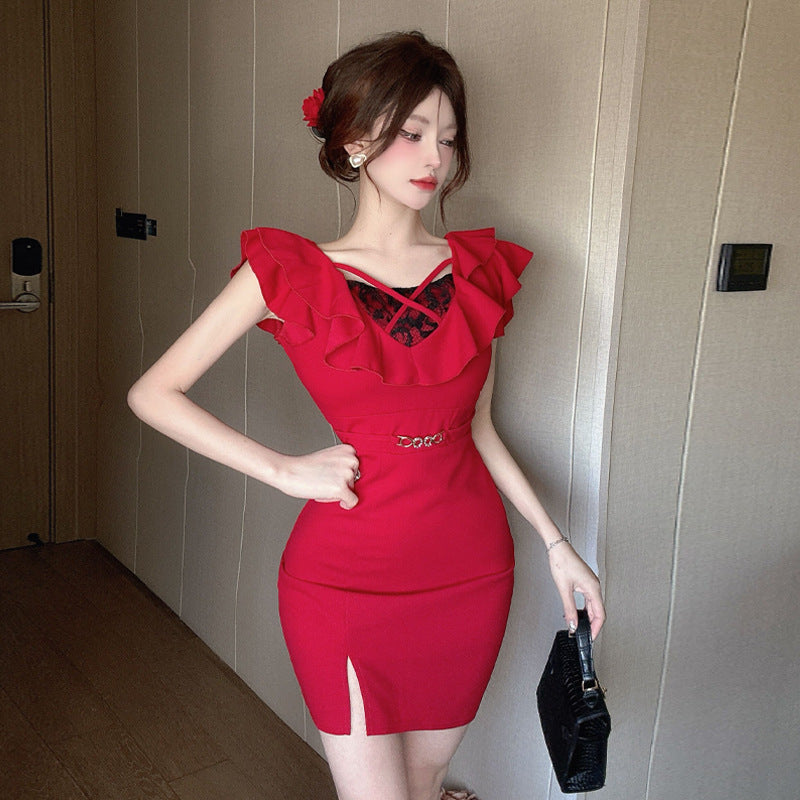 Variant image for Dam Klänning Bodycon Kort Fyrkantig Halsringning med Rynkade Detaljer-7