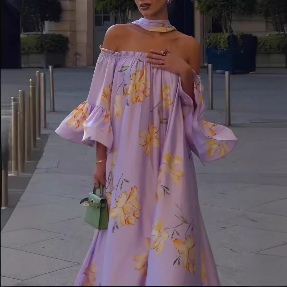 Damklänning Lång Axelklockor Polyester Fem-punktsärmar-2