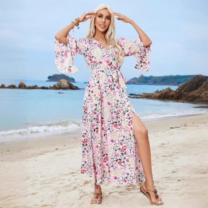 Maxiklänning Dam Fem-Punkts Ärmar Polyester Lång Klänning Sommar-2