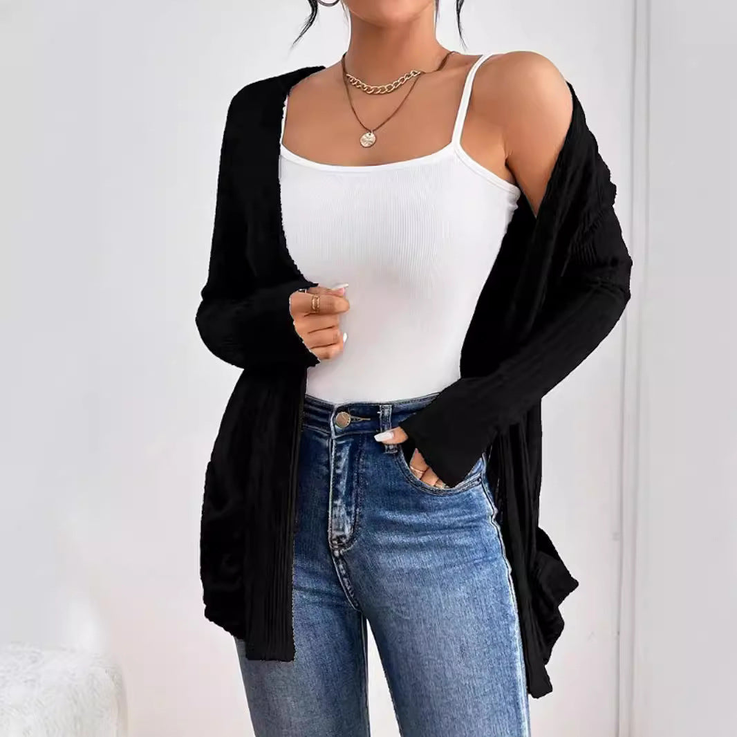 Dam Cardigan Utan Krage Rippad Fleece 95% Polyester 5% Spandex-5