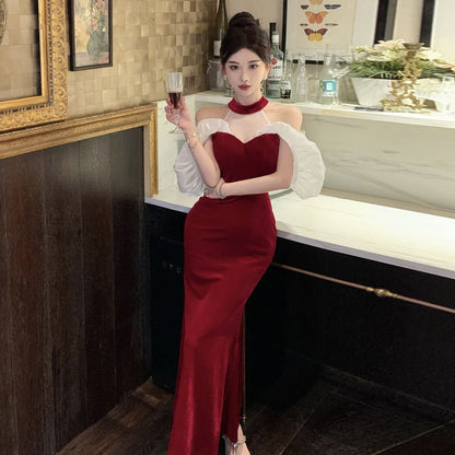 Kvinnors Aftonklänning Halterneck Off-Shoulder Tight Polyester-3