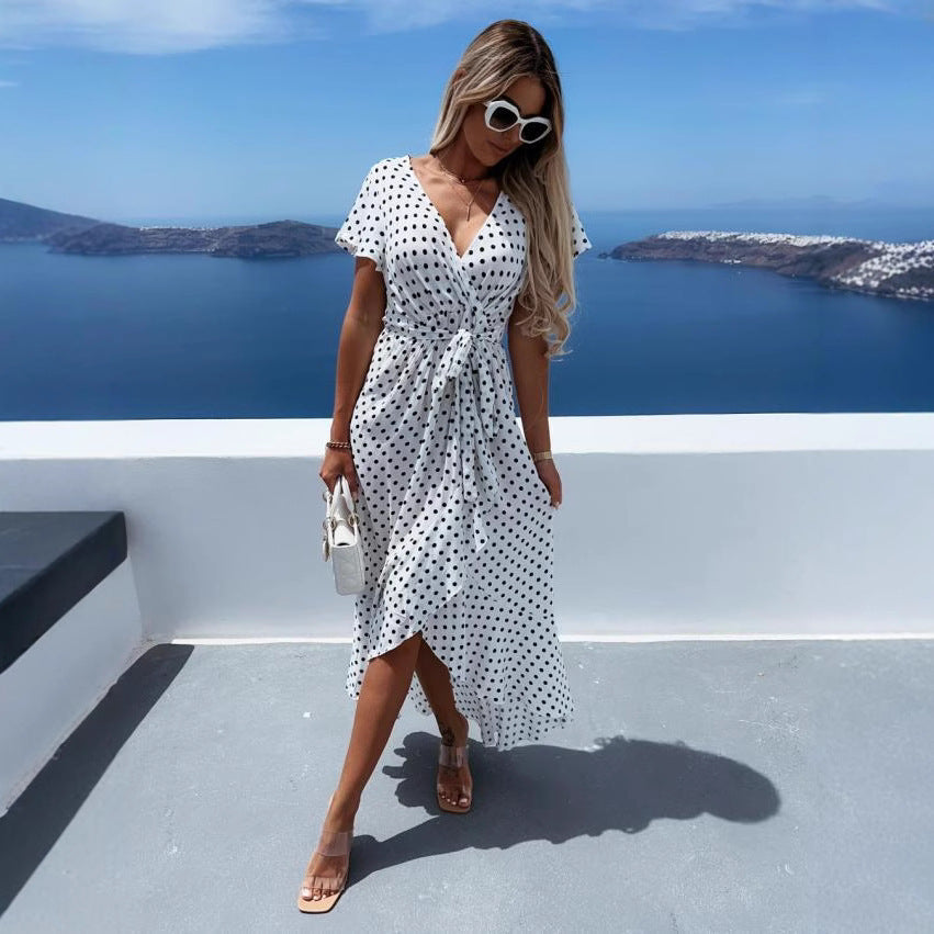 Dam Klänning A-linjeformad Elastisk Midja Polyester Kort Ärme-6