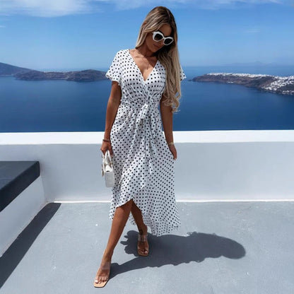 Dam Klänning A-linjeformad Elastisk Midja Polyester Kort Ärme-6