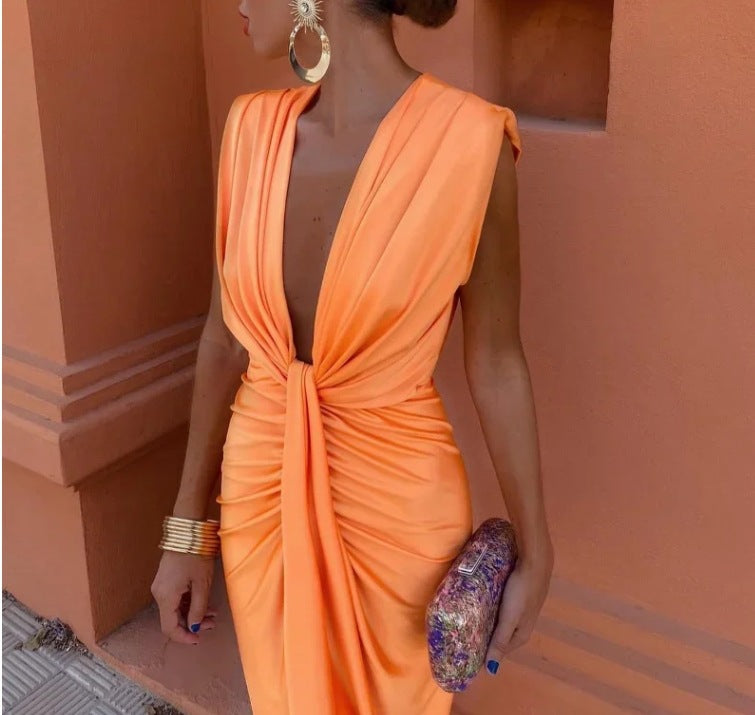 Elegantes Schwarzes Abendkleid mit Drapierter V-Ausschnitt und Elastischem Stoff – Perfekt für Hochzeiten und Abendveranstaltungen 8