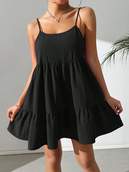 Dam Sommarklänning Spaghettiband Volang Luftig Passform 9