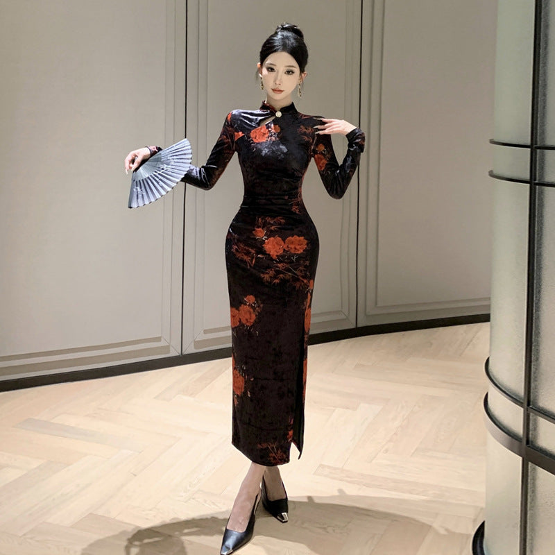 Dam Festklänning Slim-Fit Lång Högkvalitativt Tyg-3