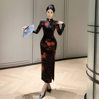 Dam Festklänning Slim-Fit Lång Högkvalitativt Tyg-3