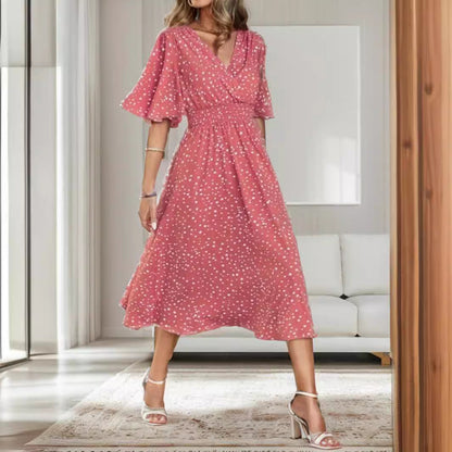 Damklänning A-linjeformad med V-ringning och Elastisk Midja i Polyester-2