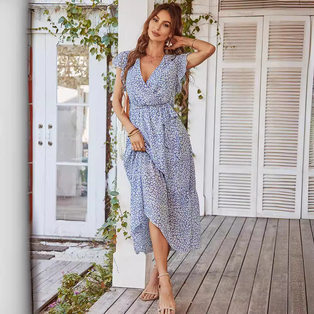 Maxiklänning Dam A-linjeformad med Vingärmar och Elastisk Midja Polyester-4