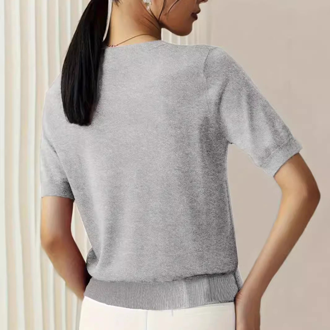 Dam Kortärmad Stickad Tröja Löst Passande Viskos-5