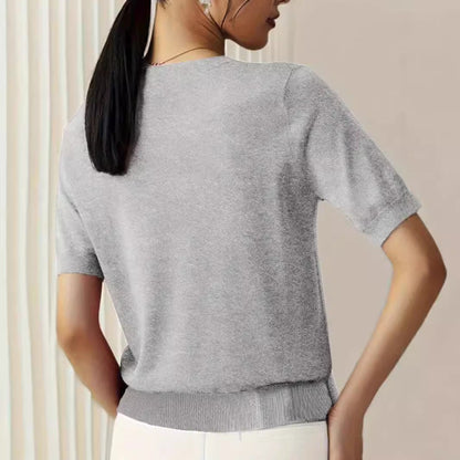 Dam Kortärmad Stickad Tröja Löst Passande Viskos-5