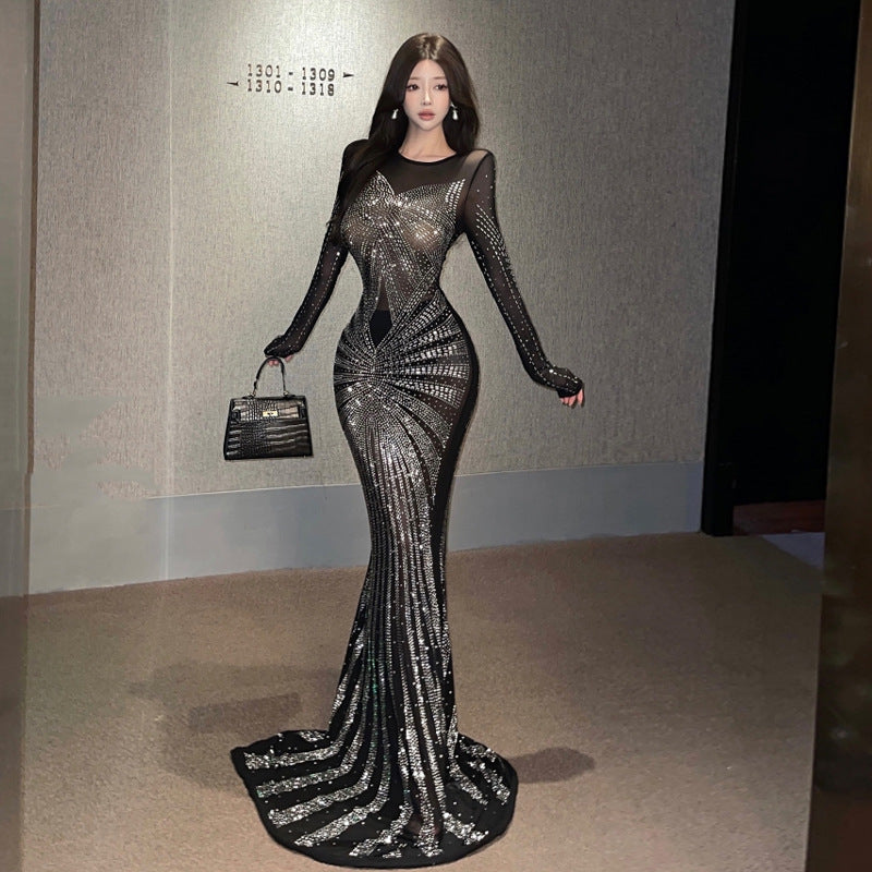 Kvinnors Klänning i Mesh Lång Ärmar Regular Fit-2