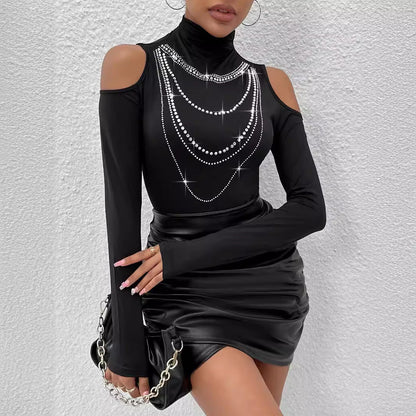 Dam T-Shirt Slim Fit Stickad Mjuk Kvalitet-4