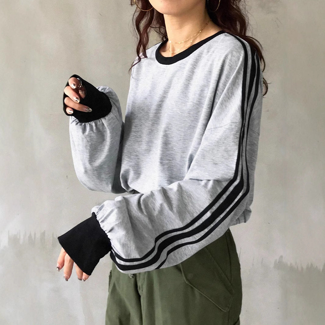 Dam Tröja Retro Färgblock Polyester Långärmad Casual-5