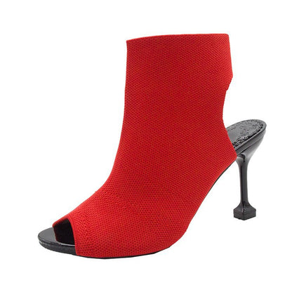 Kvinnor Ankelstövlar Peeptoe Elastisk Design Blockklack Textil 1