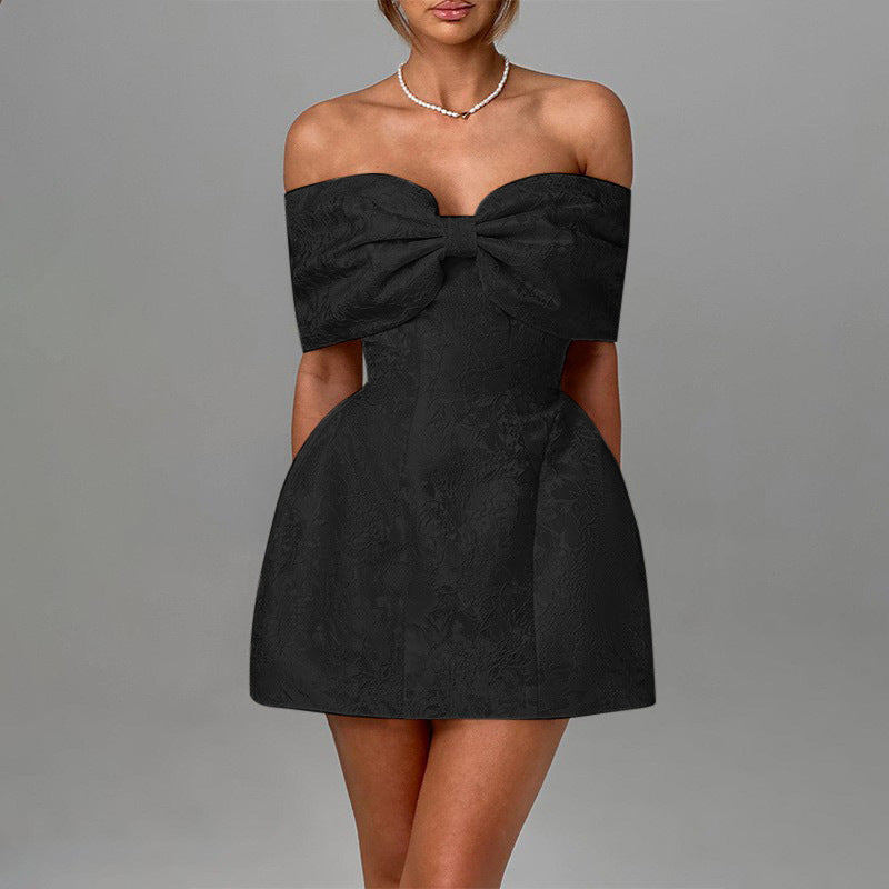Dam Cocktailklänning Off-Shoulder Blommönster Ruffle Lätt Tyg 8