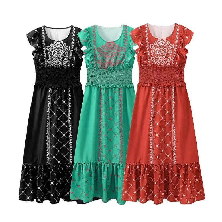 Dam Maxiklänning Med Ruffles Och Blommig Broderi Lätt Tyg 5