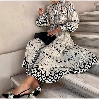 Fina Dam Klänningar A-Linje Hög Midja Långärmad Kvalitativt Tyg-4