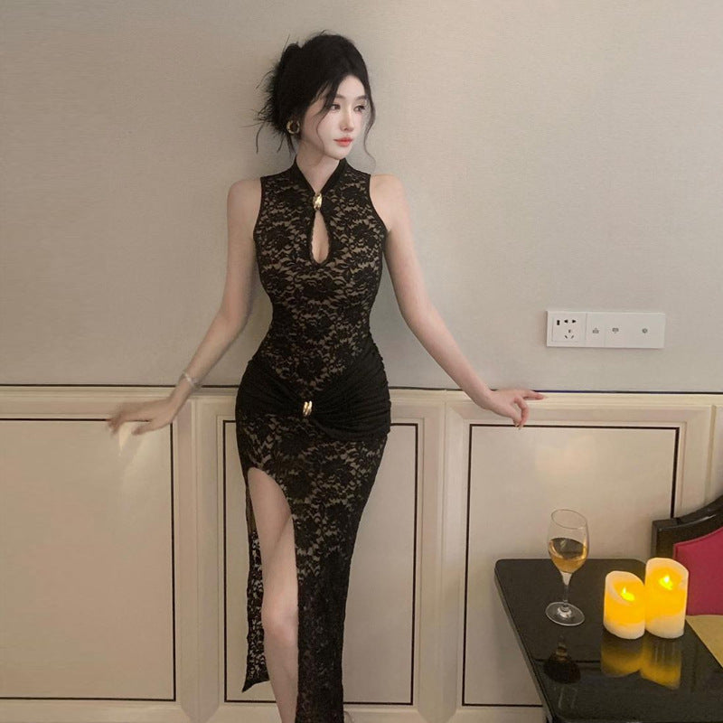 Kvinnor Qipao Klänning Lång Höga Slits Polyester-2