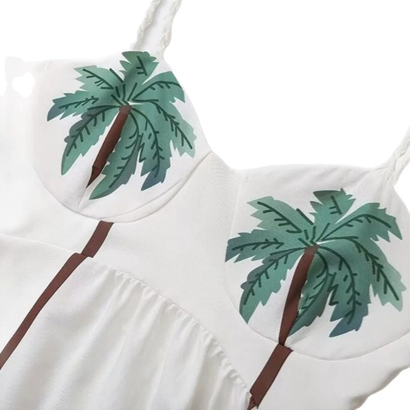 Dam Sommarklänning Tropiskt Motiv Lätt Tyg Elegant Snitt-6