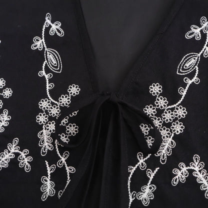 Dam Väst Broderad Med Blommotiv Loose Fit Mjuk Tyg 4