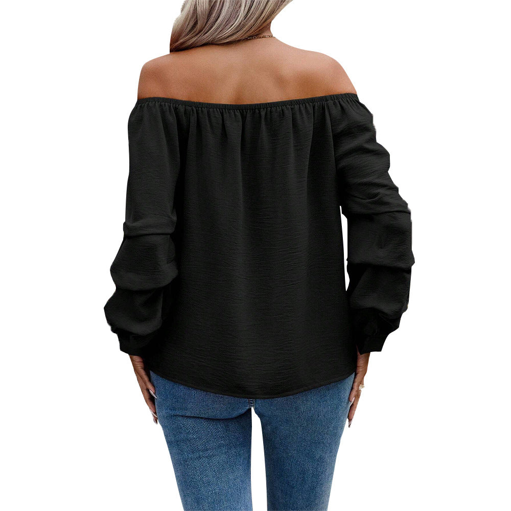 Dam Off-Shoulder Blus med Puffärmar i Mjuk Tyg-6