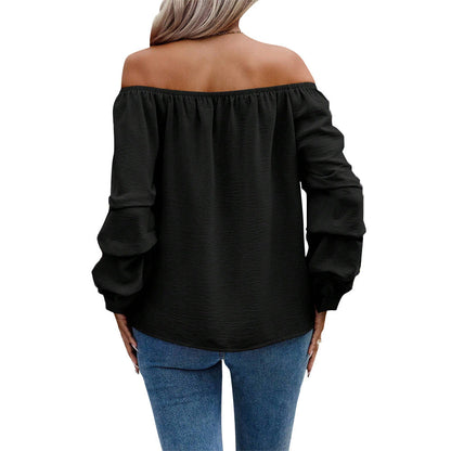 Dam Off-Shoulder Blus med Puffärmar i Mjuk Tyg-6