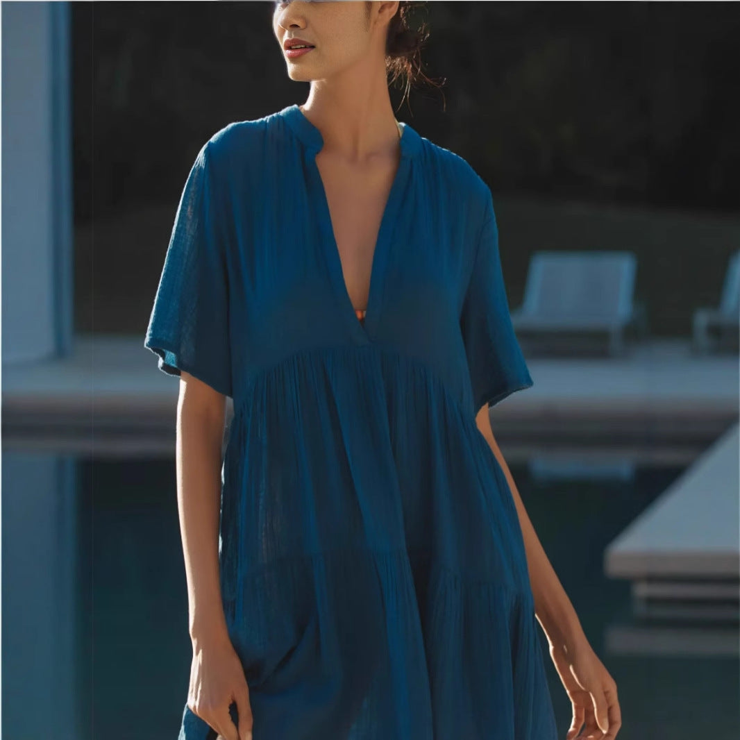 Kvinnors A-Line Klänning V-Neck Högkvalitativt Tyg Minimalistisk Stil-3