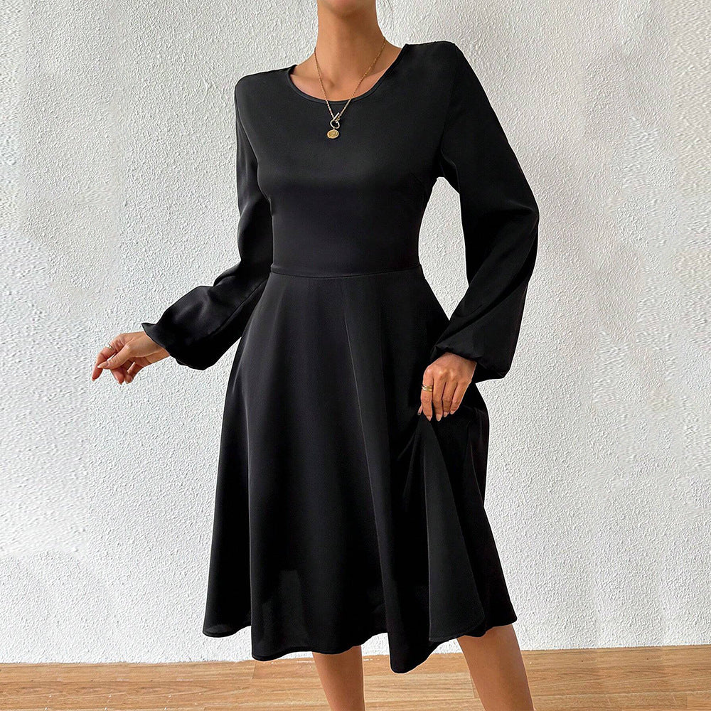 Damklänning A-Line Midiklänning Monokrom Långärmad Högkvalitativt Tyg-4