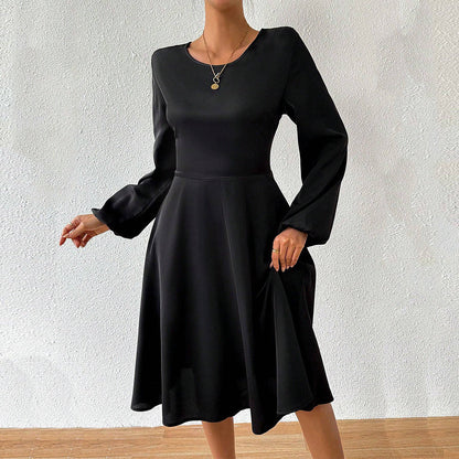 Damklänning A-Line Midiklänning Monokrom Långärmad Högkvalitativt Tyg-4