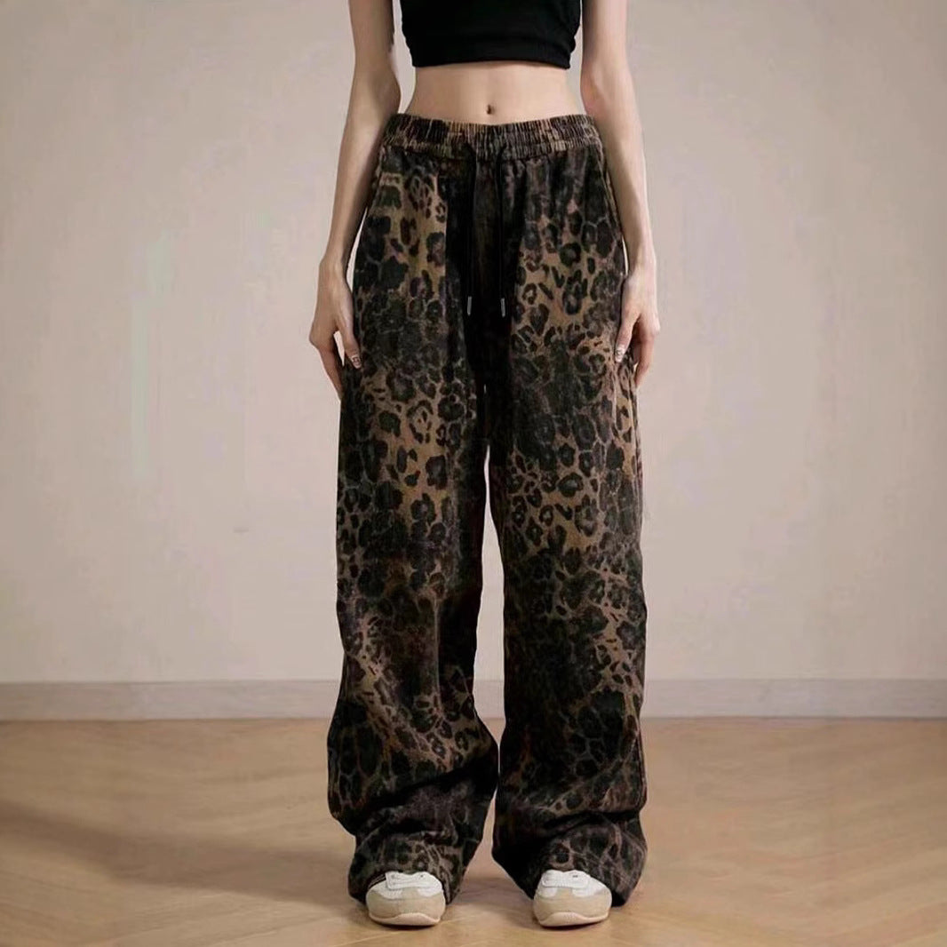 Kvinnors Raka Byxor Leopardmönster Streetwear Spandex Tyg-5