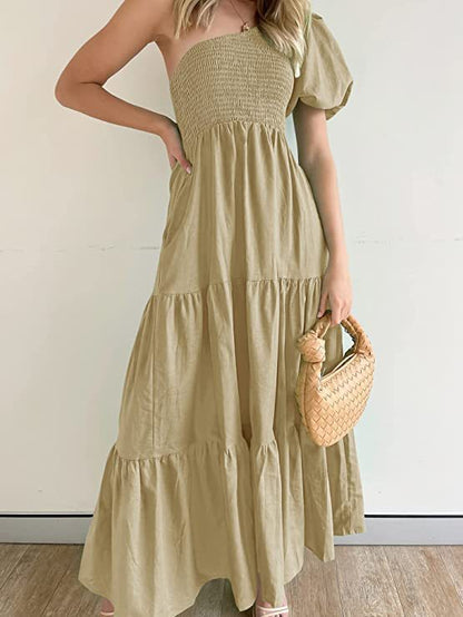 Dam En-axel Klänning A-linjeformad Polyester med Puffärmar 1