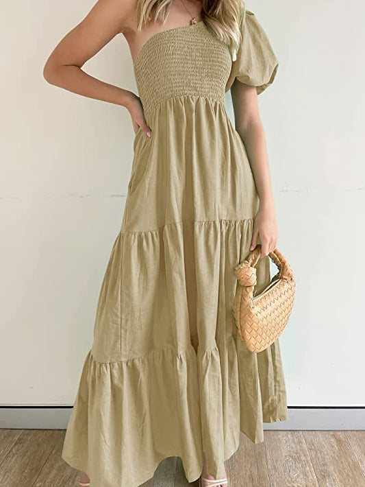 Dam En-axel Klänning A-linjeformad Polyester med Puffärmar 1