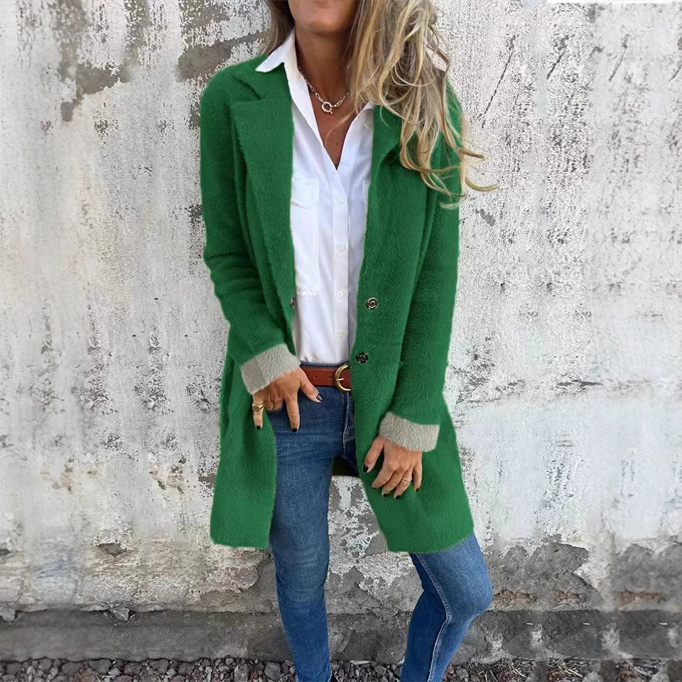 Dam Kardigan Medellång med Fuskpäls Polyester-3