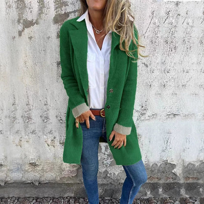 Dam Kardigan Medellång med Fuskpäls Polyester-3