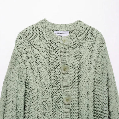 Kvinnors Cardigan Flätmönster Mjuk Bomull 3