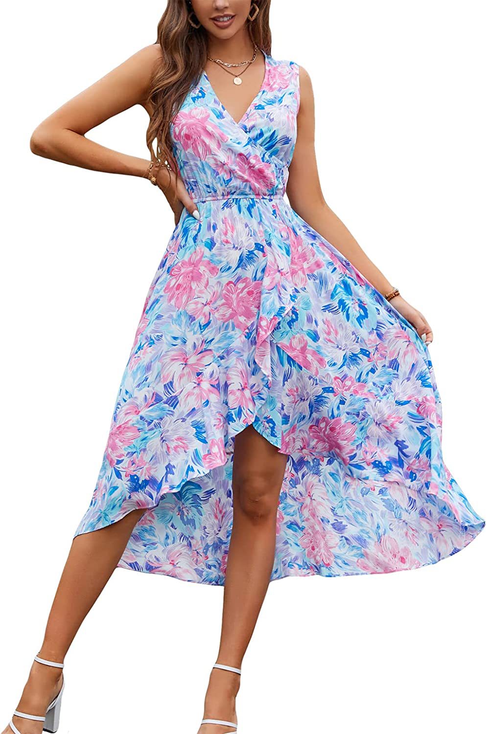 Dam Klänning Wrap Back Lätt Material V-Ringning Ärmlös Fina Dam Klänningar 6