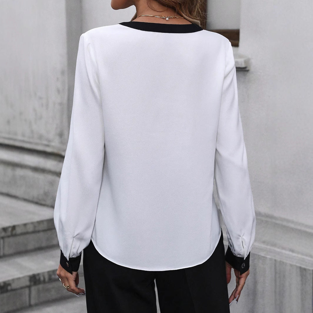 Dam Skjorta Långärmad Klassisk Krage Polyester-3