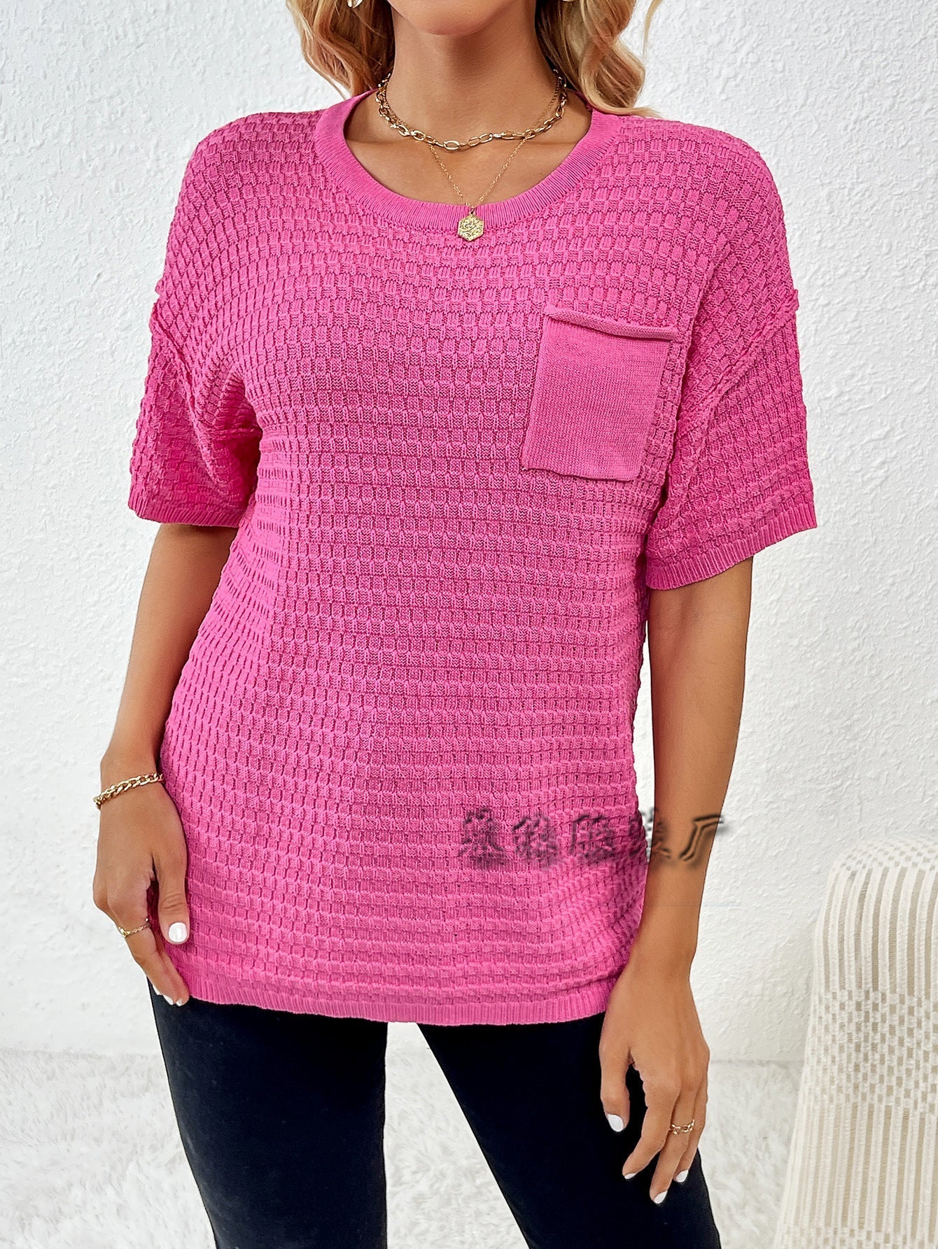 Variant image for Dam Stickad Kortärmad Tröja Mjuk Akryl-9