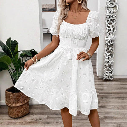 Dam A-Line Kjol Midi Fyrkantig Hals Polyester-6