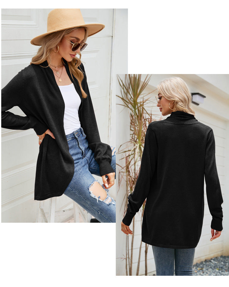 Lång Kofta Dam Enfärgad Polyester Cardigan med Långa Ärmar-6