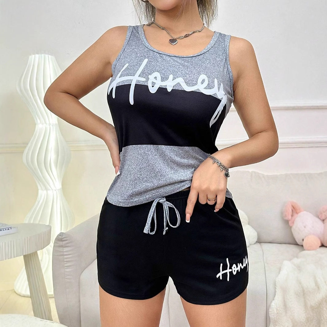 Dam Set med Tryckta Shorts och Ärmlös Tanktop i Bomull Street Fashion 2