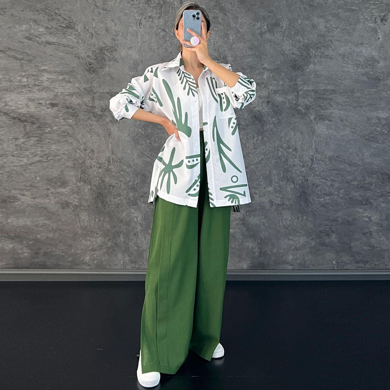 Kvinnors Byxdress Blommönster Hög Midja Polyester Långa Ärmar 4