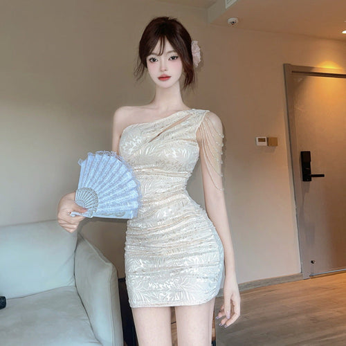 Dam Klänning Axelfri Bodycon Asymmetrisk Polyester-1