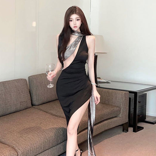 Kvinnors Lång Klänning Halterneck Polyester-1