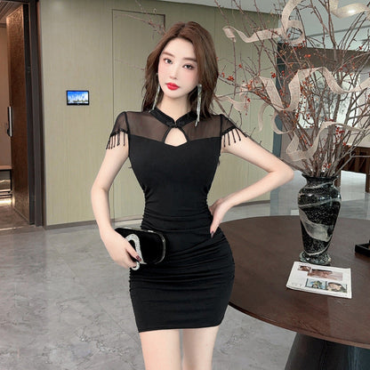 Dam Klänning Cheongsam Kort Ärmar Högkvalitativ Stickad Tyg-2